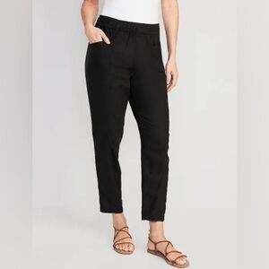 High-Waisted Cropped Linen-Blend Tapered Pants